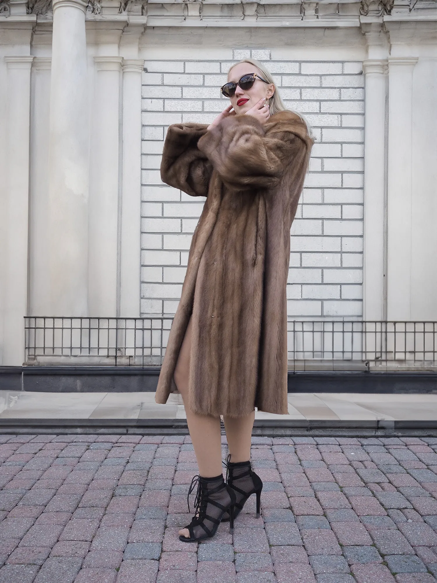 Vintage Pastel Canadian Brown Mink Fur Coat Stroller M/L