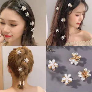 Wenkouban 2022 New Fashion Mini Pearl Hair Claws for Women Korean Small Flower Clips Set Hair Accessories Gold Crab Girls Headwear Wedding