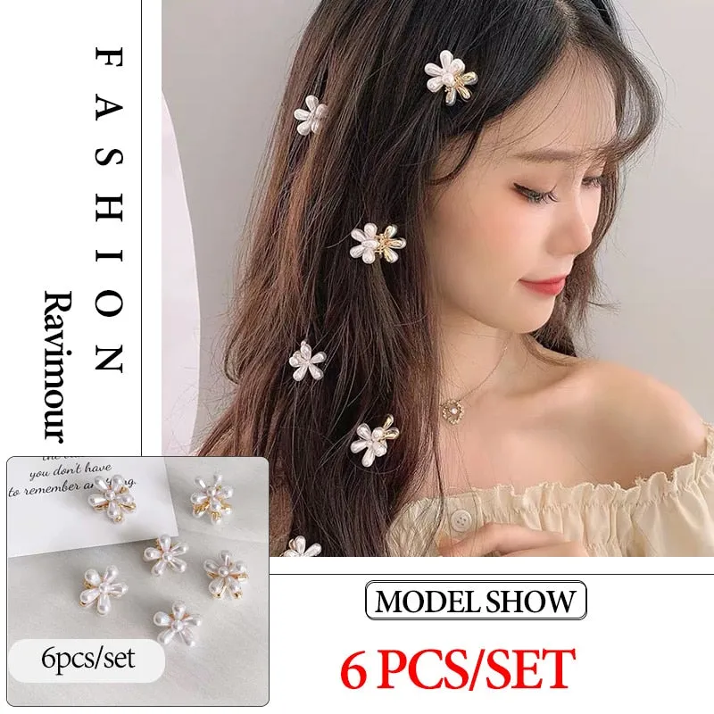 Wenkouban 2022 New Fashion Mini Pearl Hair Claws for Women Korean Small Flower Clips Set Hair Accessories Gold Crab Girls Headwear Wedding