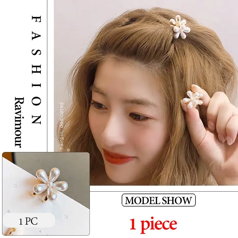 Wenkouban 2022 New Fashion Mini Pearl Hair Claws for Women Korean Small Flower Clips Set Hair Accessories Gold Crab Girls Headwear Wedding