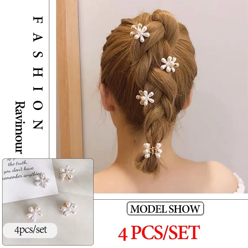 Wenkouban 2022 New Fashion Mini Pearl Hair Claws for Women Korean Small Flower Clips Set Hair Accessories Gold Crab Girls Headwear Wedding