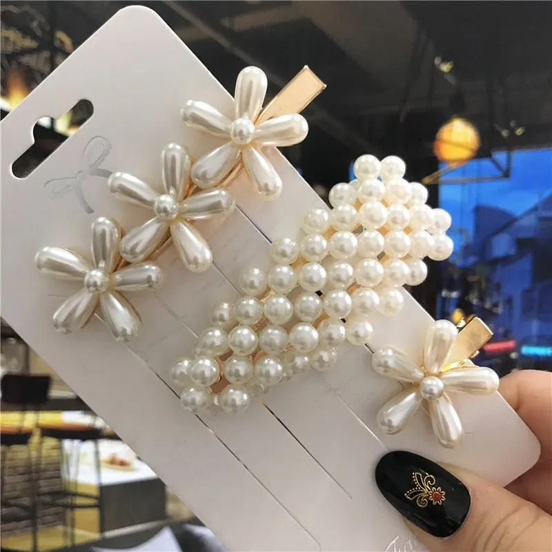 Wenkouban 6PCS Fashion Pearls Flower Chinese Hair Clips Pins For Girls Headwear Sweet Hairpins Hair Accessories Women 2022