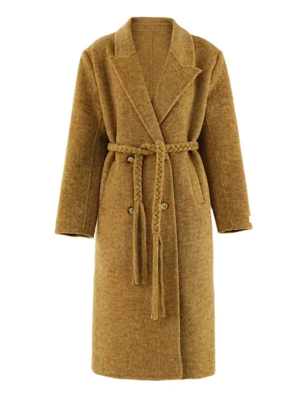 Wenkouban-Winter outfits Christmas Black Friday Camel Notched Collar Tie-Up Tassel Wool Overcoat