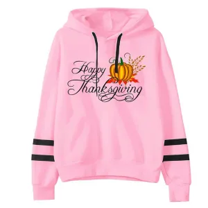 Winter And Autumn Women Blouse Fashion Casual Thanksgiving Letter  Print Long Sleeve Sweatshirt Hooded Pullover Tops Shirt