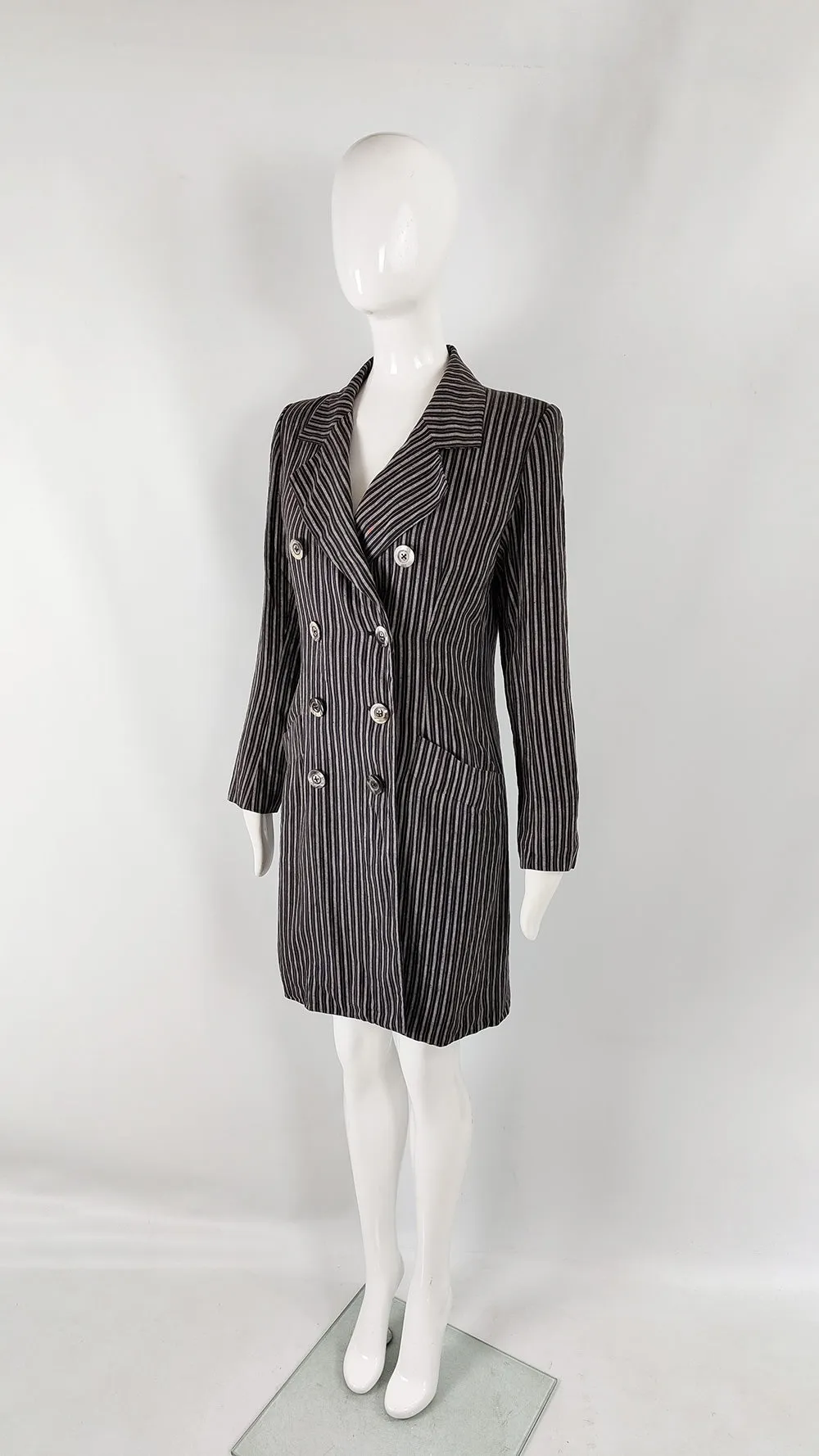 Yves Saint Laurent Vintage Womens Striped Black Linen Jacket, 1980s