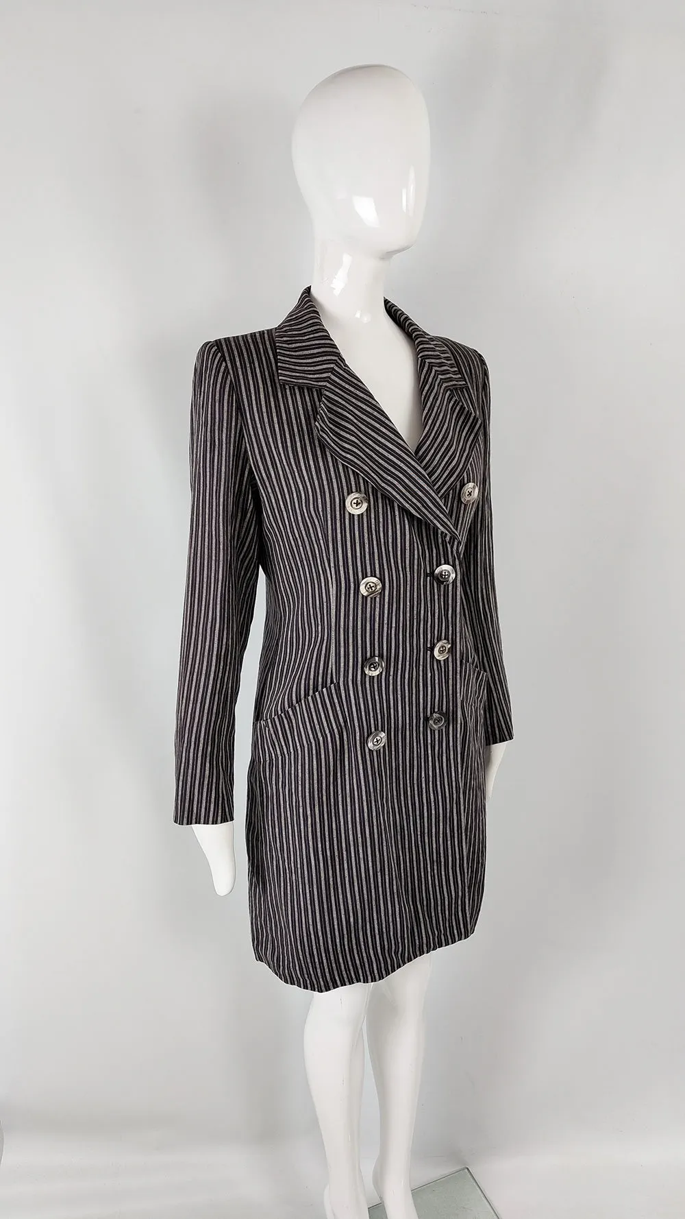 Yves Saint Laurent Vintage Womens Striped Black Linen Jacket, 1980s