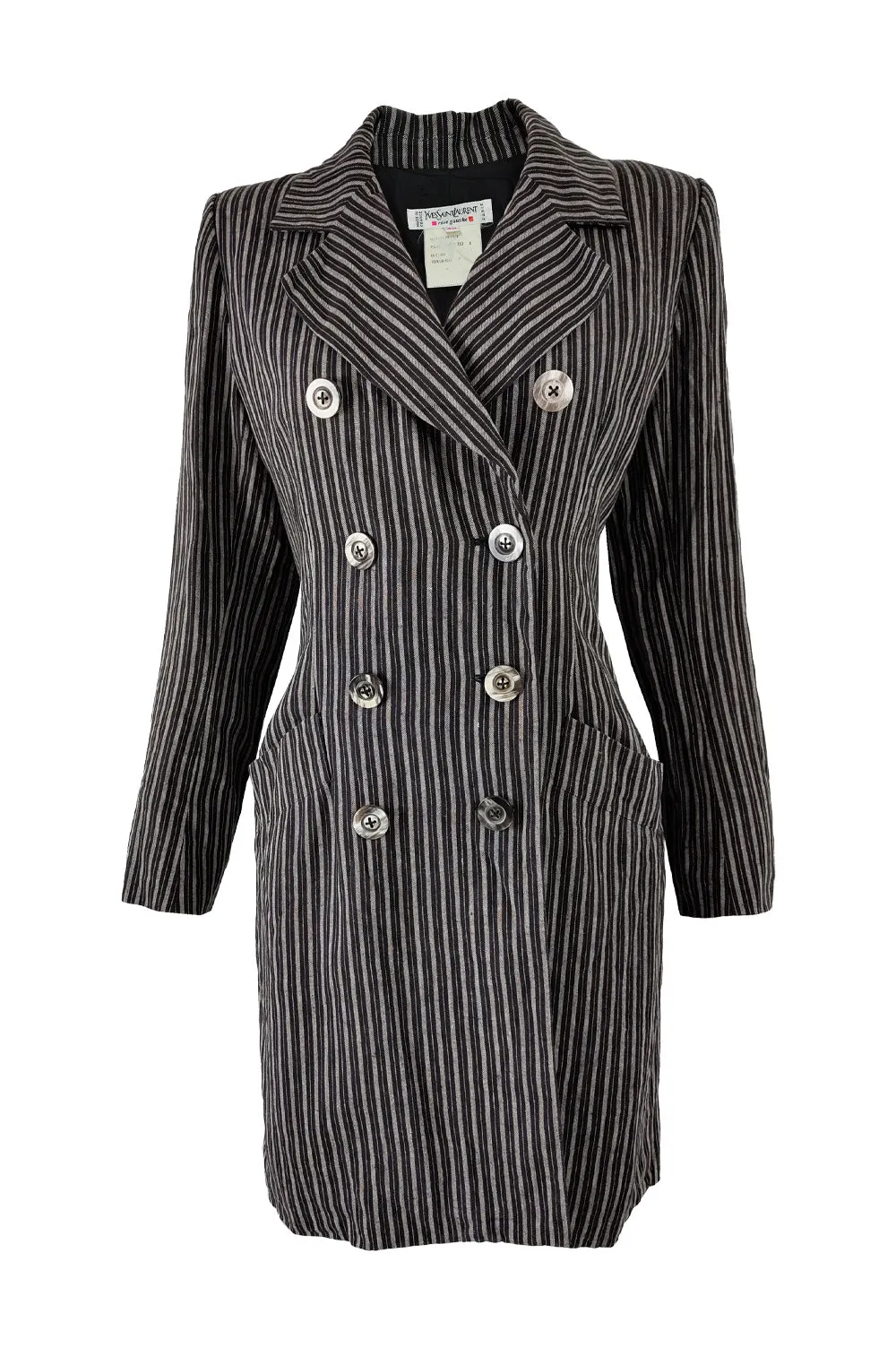 Yves Saint Laurent Vintage Womens Striped Black Linen Jacket, 1980s